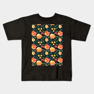 Orange Rose Pattern Kids T-Shirt